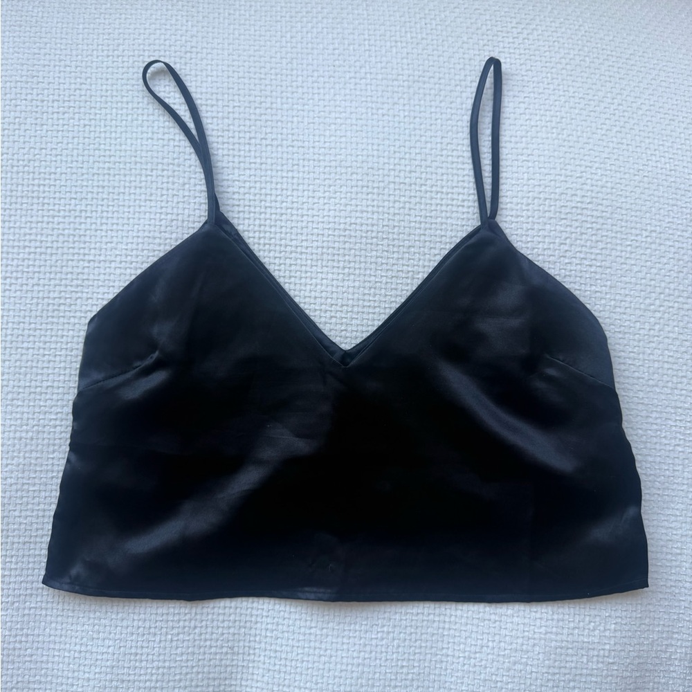 Black Satin V-Neck Crop tank Top